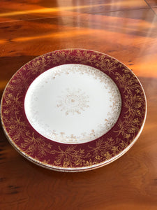 Vintage J & G MEAKIN Sol Golden Court Burgundy LUNCH PLATES, GRAVY BOAT, TUREENS